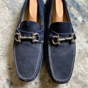 Men’s Blue Suede Ferragamo Buckle Loafer